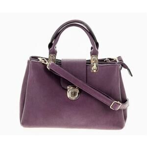 Dasein Purple Leather Gold Tone Metal Three Large Compartment Satchel Handbag